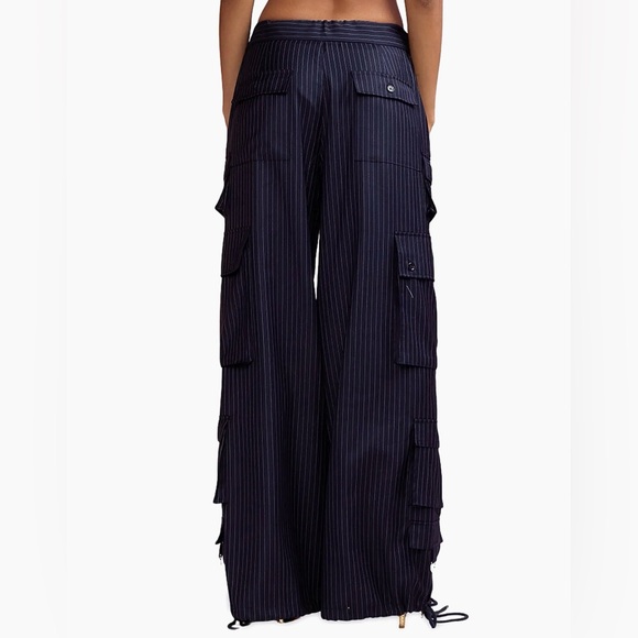 Cynthia Rowley Blue Pinstripe Cargo Dress Pants with Gold Details - Picture 6 of 6